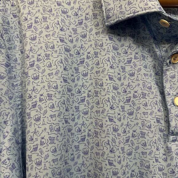 PETER MILLAR Summer Comfort Polo Shirt Light Blue Skull Print Golf Preppy - Picture 4 of 8